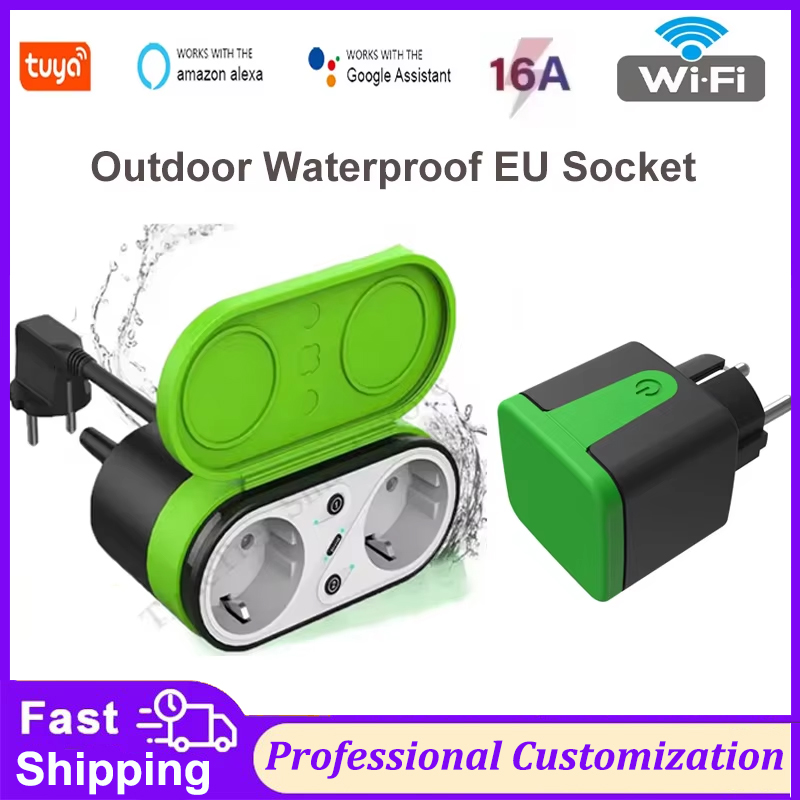 Timer Dual Outlet - ปลั๊กไฟอัจฉริยะ Tuya EU 16A Wifi สำหรับภายนอกอาคาร