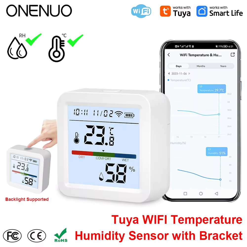Digital Hygrometer Probe - ONENUO Tuya WIFI อุณหภูมิความชื้นเซนเซอร์เครื่องวัดอุณหภูมิสมาร์ท Home Backlight