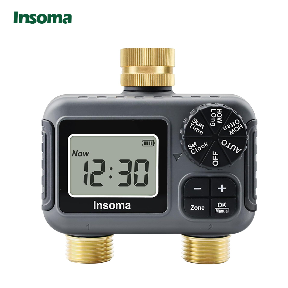 Timer Dual Outlet - Insoma ระบบรดน้ำอัจฉริยะตั้งเวลารดน้ำต้นไม้อัตโนมัติ, เต้ารับคู่โปรแกรมสายก๊อกน้ำสำหรับสวนกลางแจ้ง