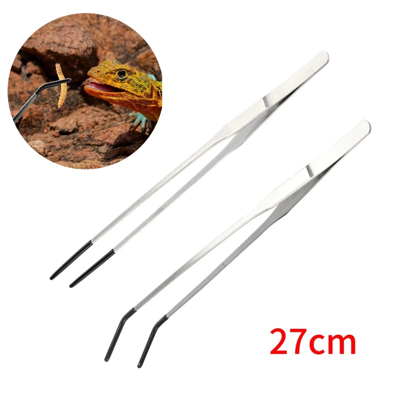 Feeding Tong Stainless - ชุดแหนบสแตนเลส 2 ชิ้น ปลายตรงและปลายโค้ง สำหรับให้อาหารสัตว์เลื้อยคลาน แมงมุม