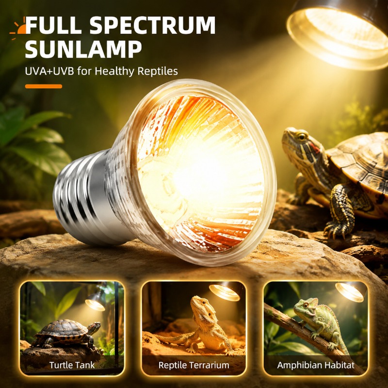 Calcium Powder Reptile - หลอดไฟอุ่นอเนกประสงค์สำหรับสัตว์เลี้ยง ใช้สำหรับเต่าและสัตว์เลื้อยคลาน จำลองแสงแดดช่วยในการดูดซึมแคลเซียม เหมาะสำหรับตู้เลี้ยงสัตว์