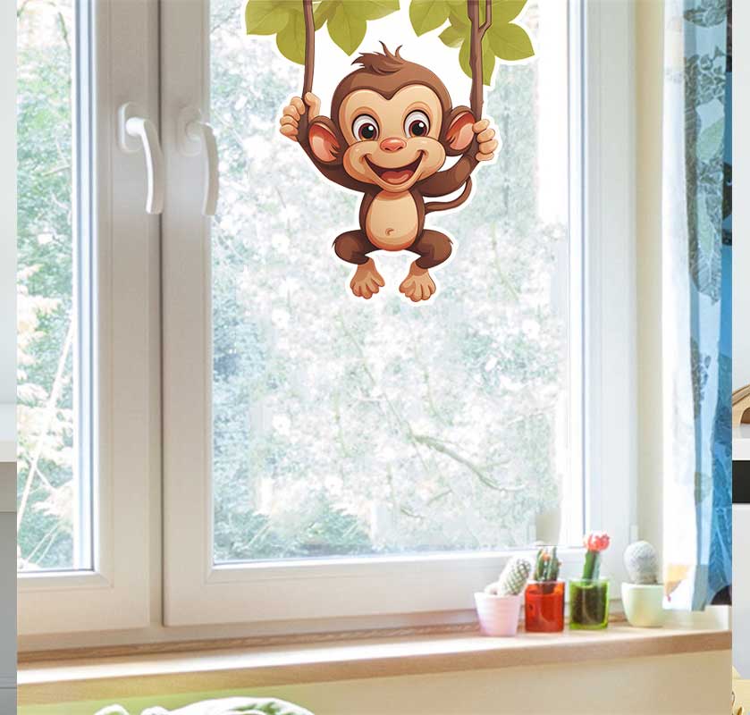 Pvc Panel Background - สติ๊กเกอร์ติดผนังตกแต่งห้องนั่งเล่นลายลิงน้อยน่ารัก สติ๊กเกอร์ตกแต่งผนังแบบมีกาวในตัว ศิลปะตกแต่งผนัง CM59