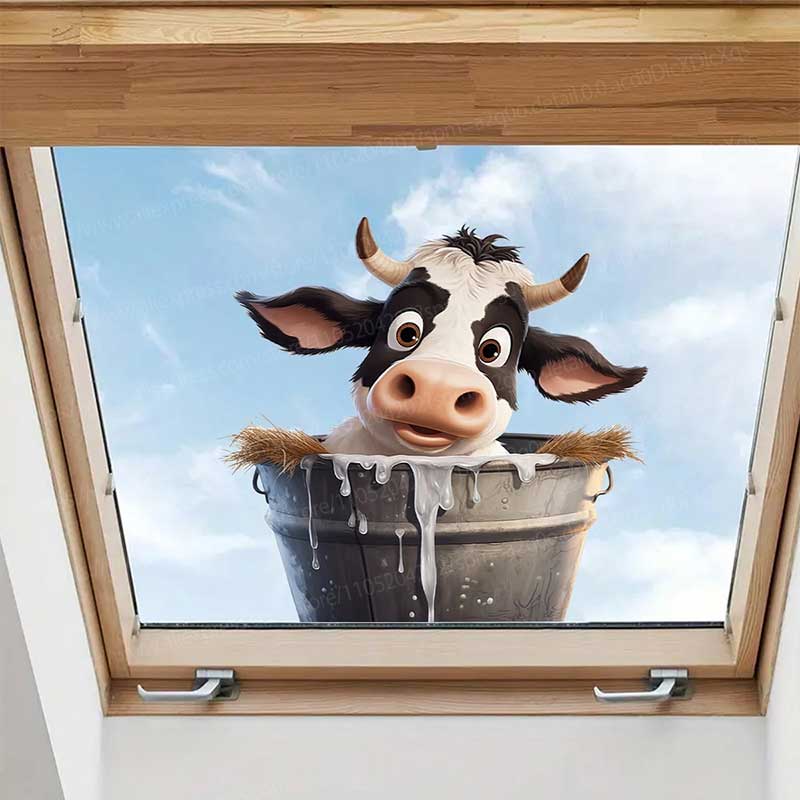 Pvc Panel Background - วอลเปเปอร์ติดผนังลายวัวน่ารัก วอลเปเปอร์แบบมีกาวในตัวสำหรับห้องนอน ห้องเด็ก ภาพจิตรกรรมฝาผนังสัตว์ ตกแต่งพื้นหลัง ตกแต่งบ้าน